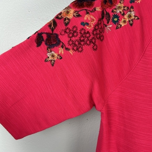 Free People Floral Garden Embroidered Sleeve A Line Dress Large Pink Raspberry - Picture 7 of 13